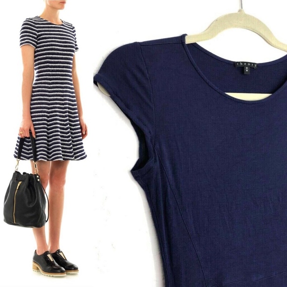 Theory Dresses & Skirts - Theory Albita B Navy Blue Ribbed Cap Sleeve Dress